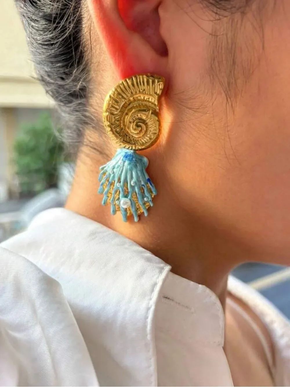 Gold and Turquoise Shell Drop Earrings R717